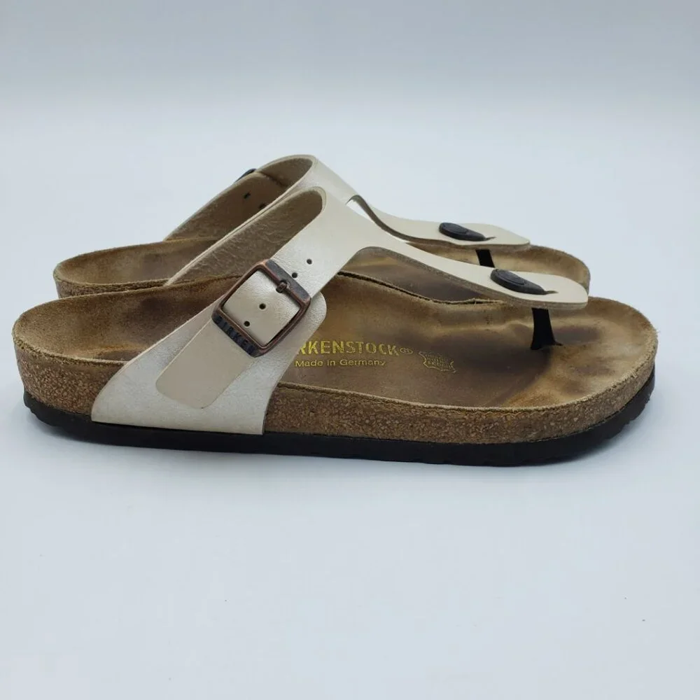 Birkenstock Gizeh Thong Sandals 39 Womens Slip On Leather Pearl White - Picture 2 of 9